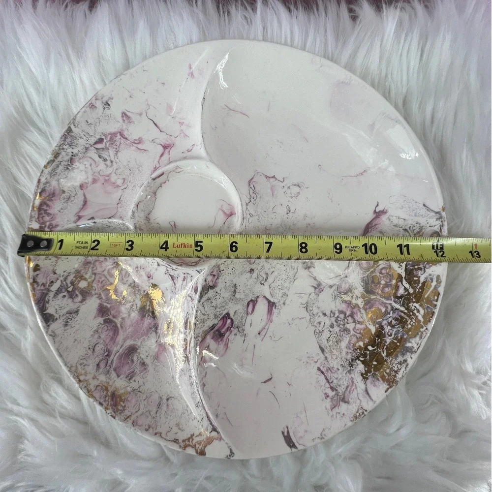 Vtg Sascha Brastoff California Pottery Surf Ballet Chip Dip Platter Purple‎ Gold